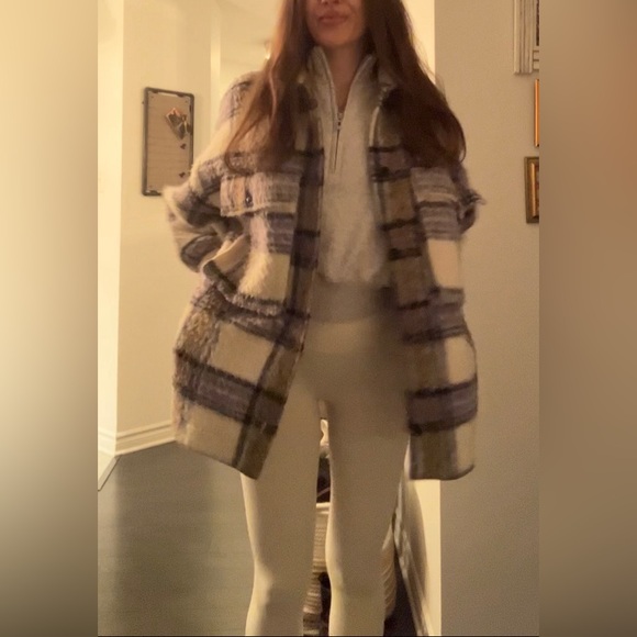 Plaid Women's Jacket in Cream and Blue | Shacket - Picture 5 of 11